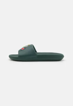 Lacoste Croco Slide - Sandalias Planas - Green/Yellow